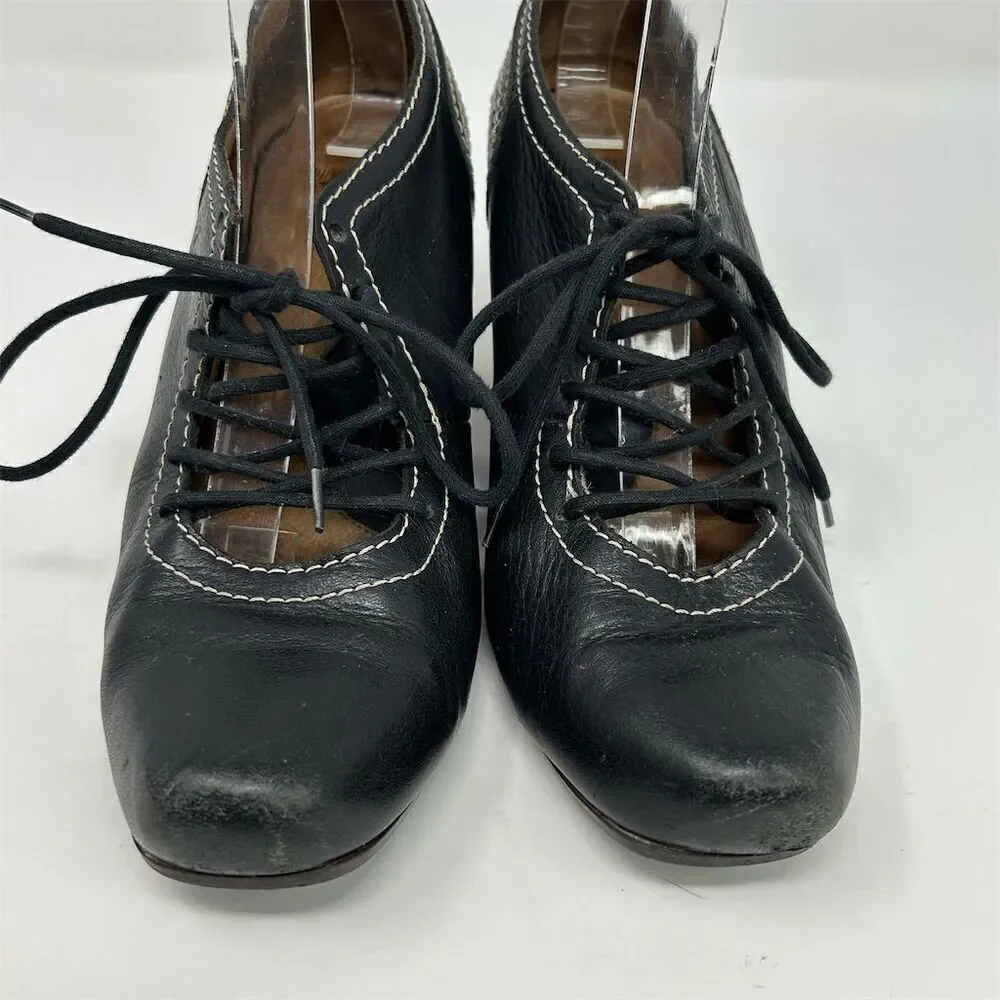 John Fluevog Women's Black Leather Lace-Up Heels Size 6.5 Formal Shoes Dressy